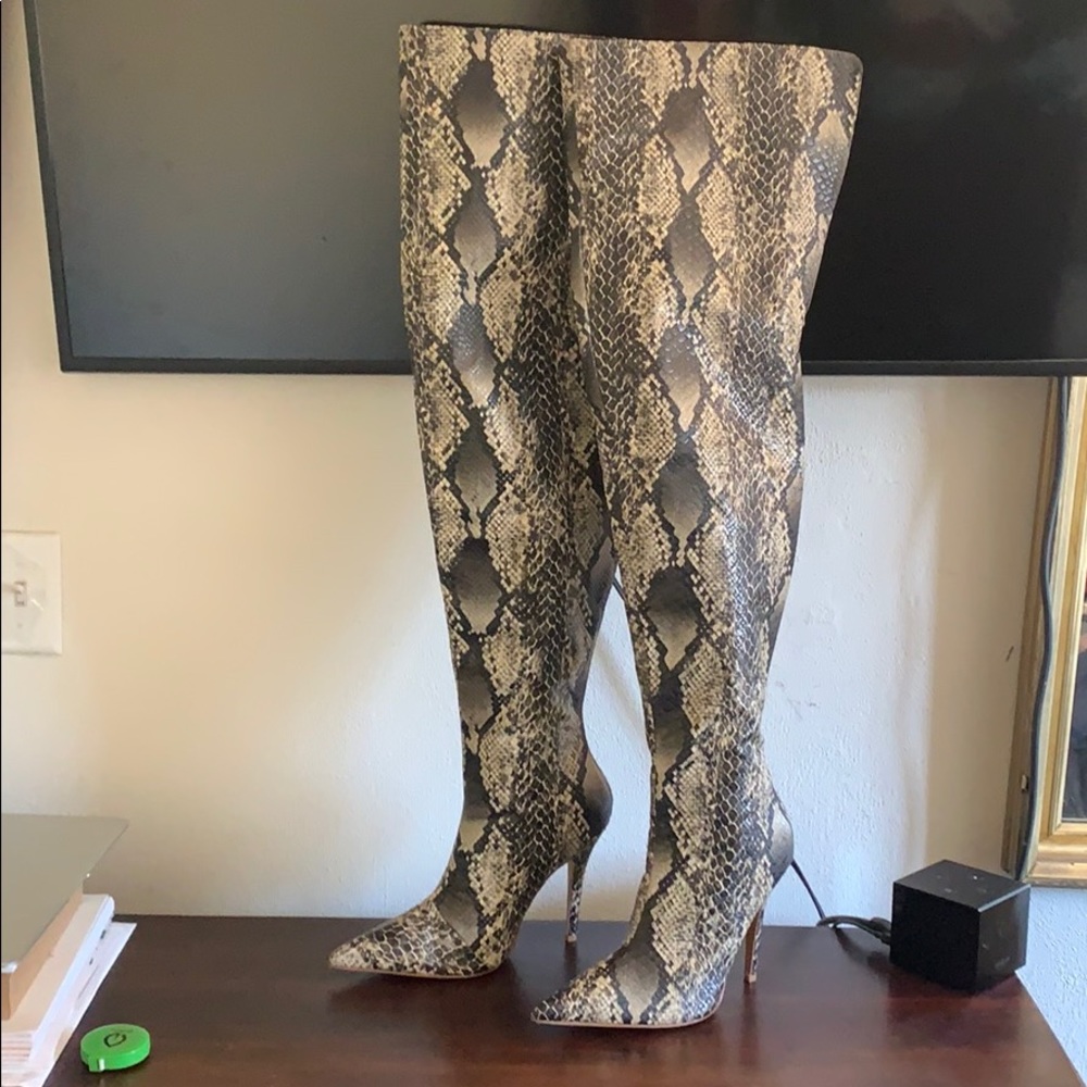 Snakeskin over the knee heel boots